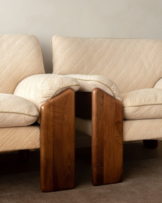 Sapporo Lounge Chairs by Mario Marenco for Mobil Girgi, 1970s, Armchairs, Textile, Wood, Brown (photo 12 of 24)
