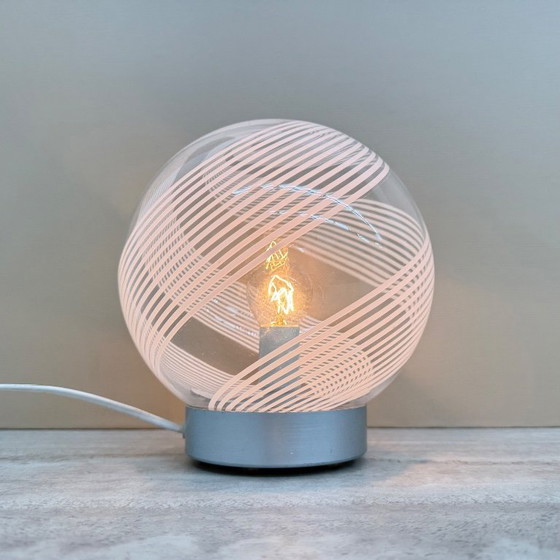Image 1 of Lámpara de mesa de cristal con diseño en espiral de mediados de siglo, década de 1970, Italia