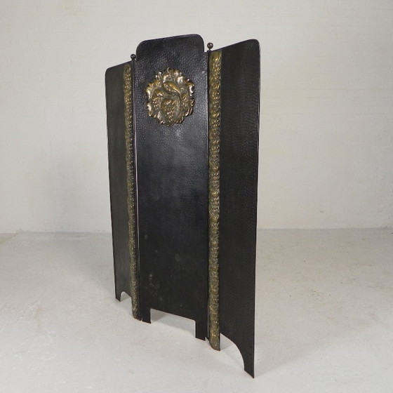 Image 1 of Stalen Art Deco kamerscherm met messing details, jaren 30