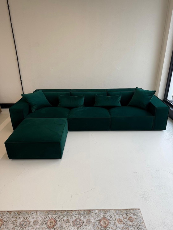Image 1 of Japandi corner sofa dark green velvet