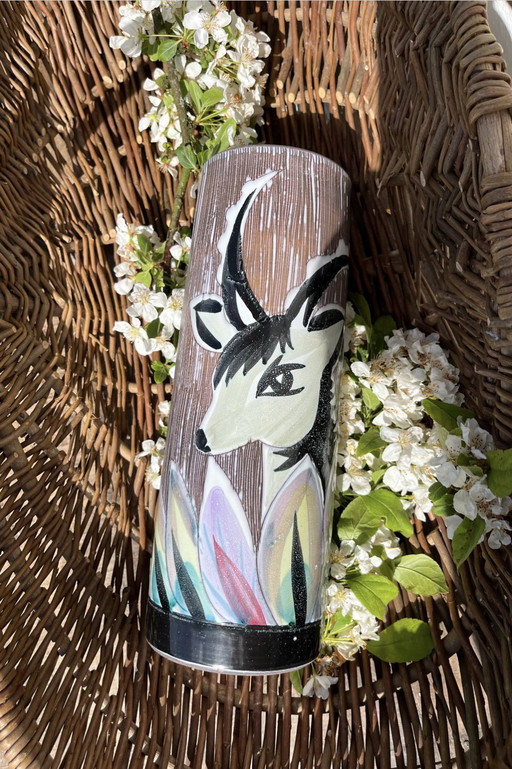 Vaas Nila Zweden, Geitenmotief, Handgemaakt, Vintage, Kunst Aardewerk, 1970S