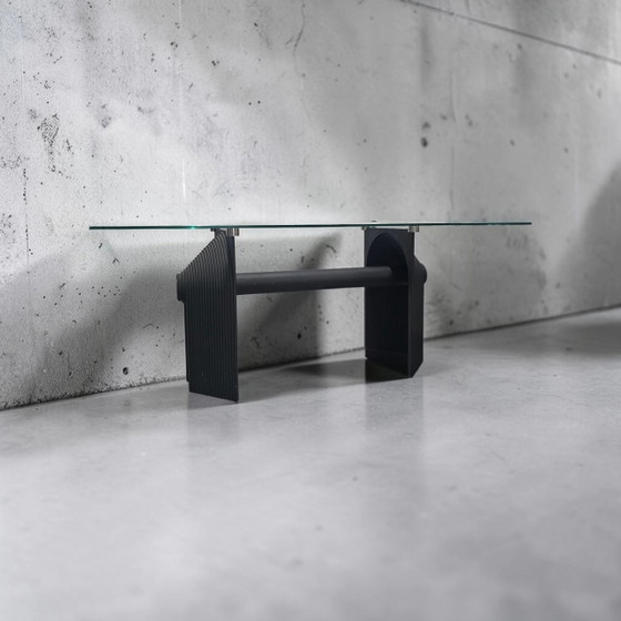 Table de salle à manger ou bureau Post Modern en fonte noire avec plateau en verre / années 1980 (photo 5 of 14)