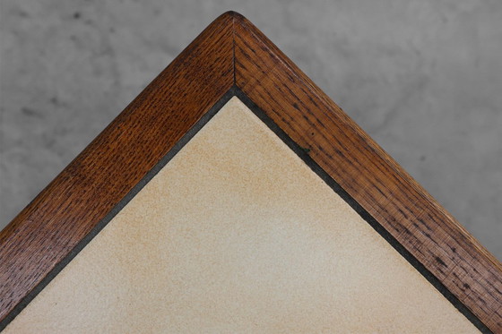 Image 1 of  Pareja de mesas auxiliares rústicas de madera del siglo XX con tapa de cerámica, Francia