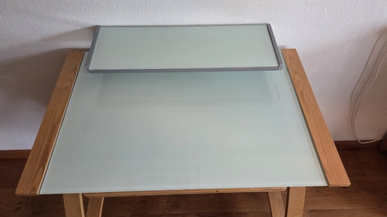 Stijlvol eikenhouten computer meubel met glazen blad, Cohen computerdesks UK, Bureau, Bruin, Modern (foto 7 van 14)