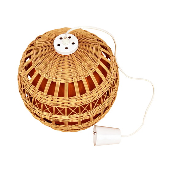 Image 1 of Ceiling lamp with wicker shade, Poland 1960s