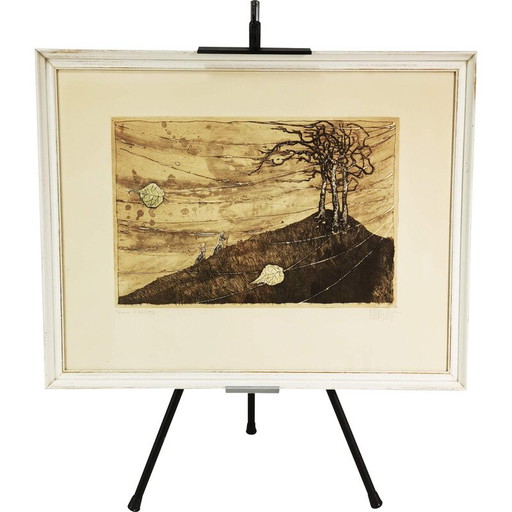 Peinture vintage sur cadre en bois de Lars Bo, Danemark 1960