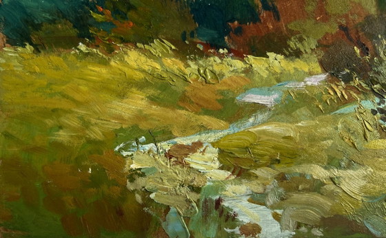 Image 1 of Original Oil Painting Summer Forest Landscape The path to the forest depths