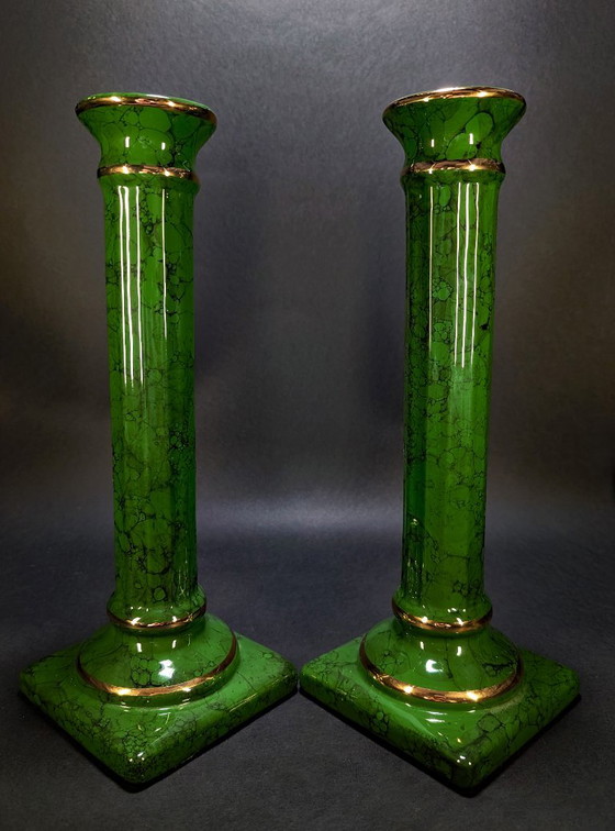 Een paar neoklassieke decoratieve zuilen in Hollywood Regency-stijl, 33x12 cm – Ceramic (photo 3 of 5)