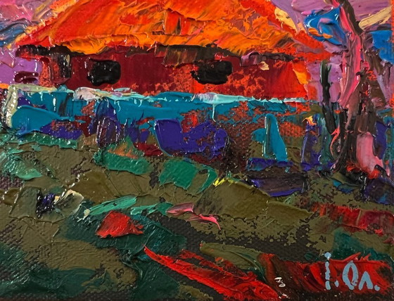 Original Oil Painting Rural Evening Landscape Sunset Village Glow – Paintings & Drawings, Canvas (photo 5 of 8)