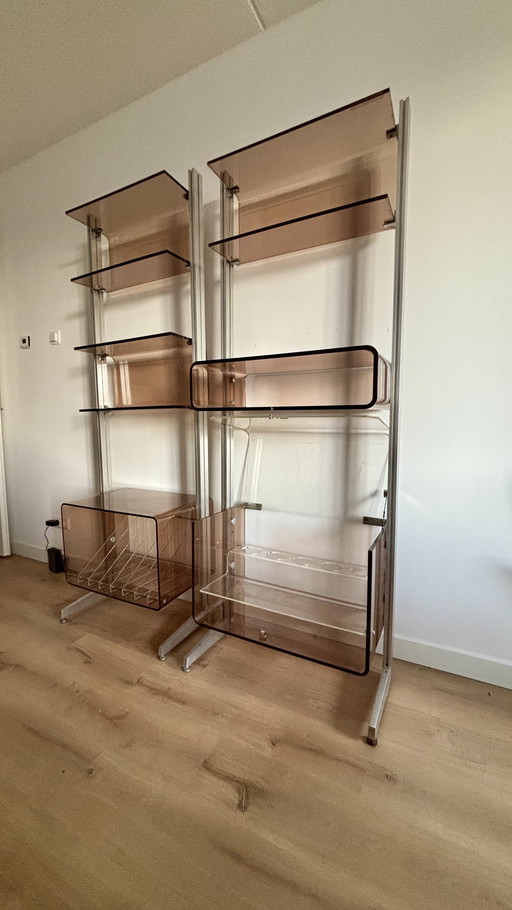 Michel Dumas Chrome Plexiglass Shelf Units by Roche Bobois