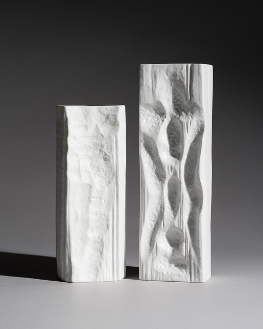 Rosenthal Studio-Linie Vase Op Art Allemand Duo Martin Freyer Années 70 Bisque Porcelaine