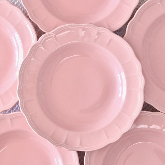 Image 1 of 6x Assiettes Anciennes Salins En Faïence Rose