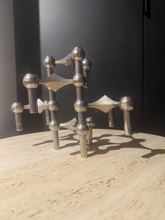 Image 1 of Titre : Ensemble de 9 Bougeoirs Modulaires Nagel/BMF - Chrome Vintage 1960
