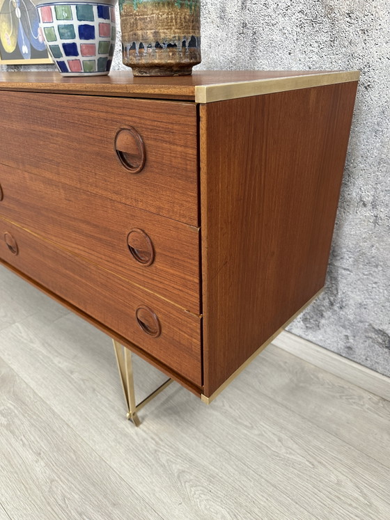 Midcentury teak sideboard chest of drawers brass Fristho, 50s 60s – Wood (photo 7 of 15)