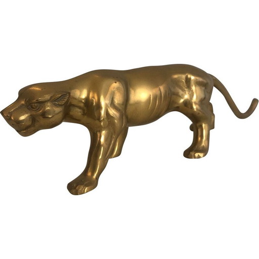 Escultura vintage de tigre de latón, 1970