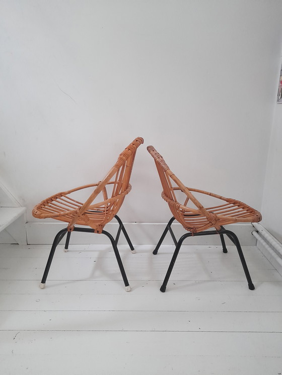 Image 1 of Lot de 2 chaises enfant rotin 1960s