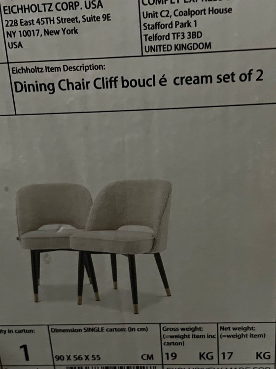 Image 1 of Eichholtz dining chair cliff bouclé crème set van 2