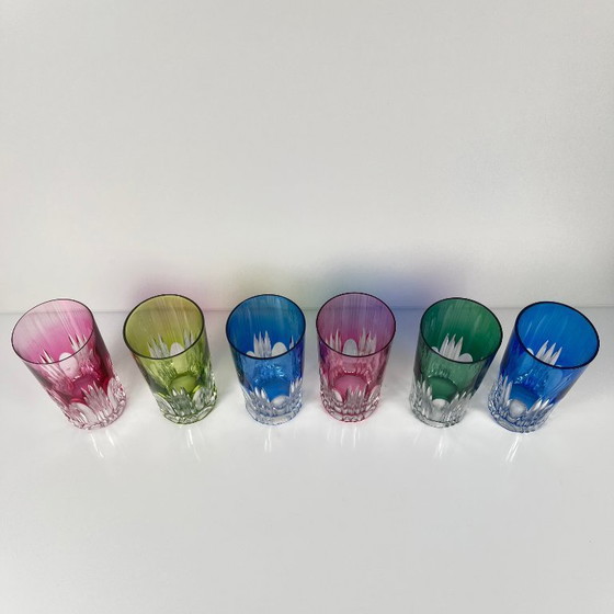 Image 1 of Set of 6 long drink glasses in colored double-layered crystal, 1970s, Eastern Europe
