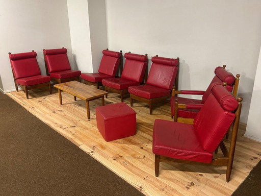 Conjunto de salón modular de mediados de siglo, años sesenta, en cuero (9 piezas)