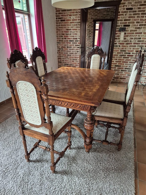 Image 1 of antique Henri II table (extendable) and 6 chairs