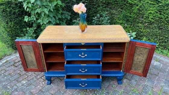 Image 1 of Blue Diamond – approx. 150-year-old sideboard/buffet | Navy blue & marble | Shipping included