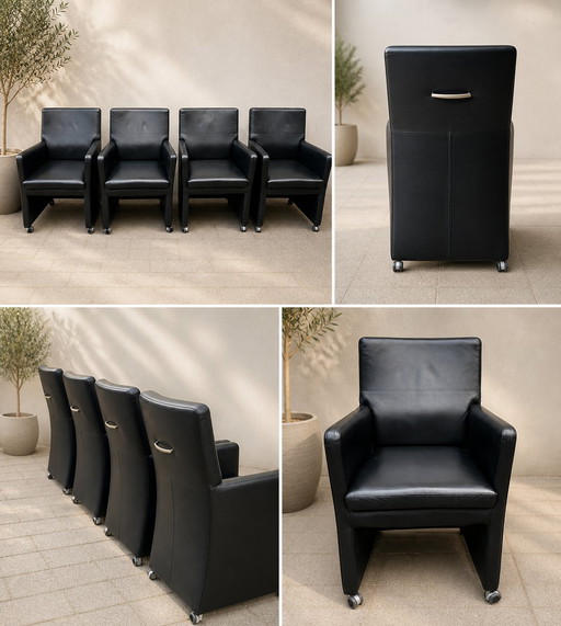 Luxe set van 4 Mobitec eetkamer stoelen in zwart leer