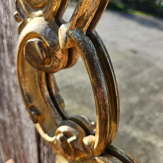 Image 1 of Set di consolle vintage in marmo dorato francese e specchio barocco - stile Luigi XV