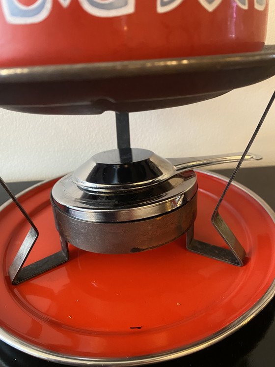 Image 1 of Vintage geëmailleerd metalen fonduestel uit de jaren 70