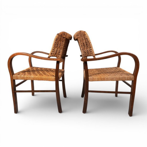 Image 1 of Conjunto de dos sillas Bauhaus de tejido de cuerda de Erich Dieckmann, 1930