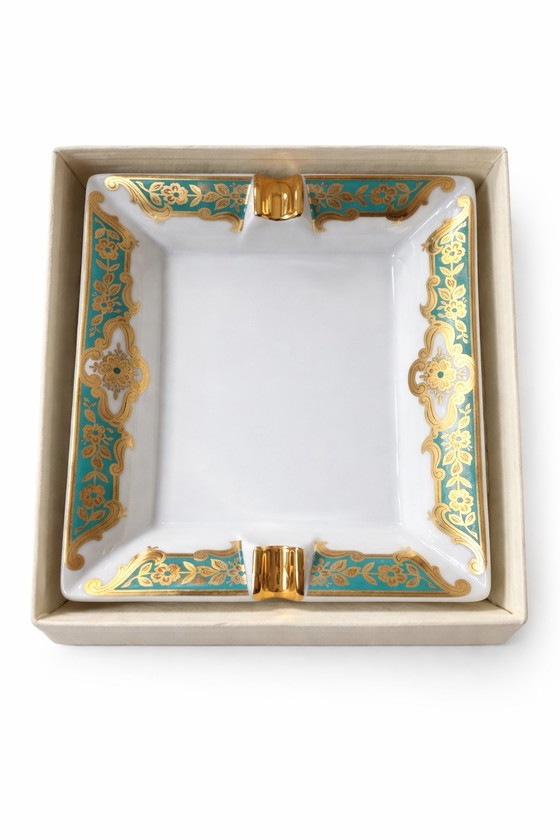 Image 1 of Vintage Sèvres-Style Porcelain Valet Tray / Ashtray – Turquoise & 24kt Gold – 1970s