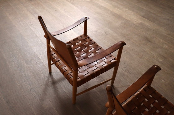 Paire de Fauteuils Safari en Cuir Cognac Tressé, Danemark, années 1960 – Leather (photo 7 of 21)