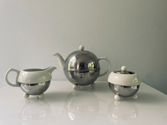 Image 1 of Servizio da tè/caffè vintage – ceramica e acciaio inossidabile – 3 pezzi