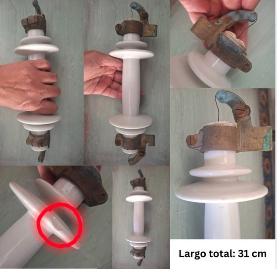 Image 1 of Grande zucca antica in porcellana industriale con elementi metallici – Isolatore elettrico decorativo vintage