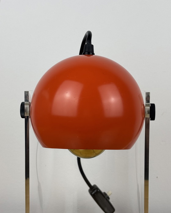 Image 1 of Vintage Eyeball Lamp 1970s Space Age Sputnik design 70s Orange Spot Light with Acrylic Stand Mid Century Modern Industrial