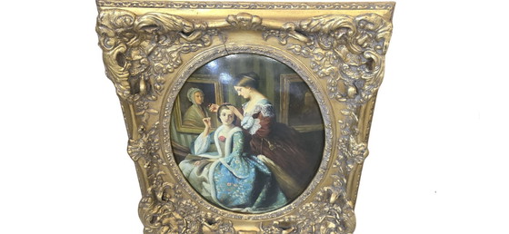 Image 1 of Pair of Oils on Canvas of the 18th Century Romantic Scenes Signed