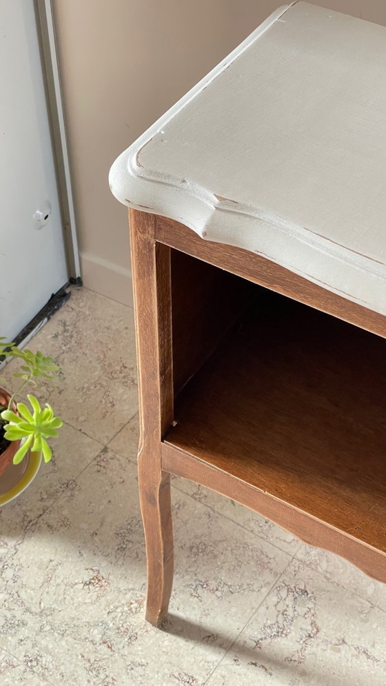 Image 1 of Vintage Wood and White Bedside Table