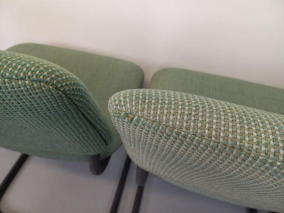 Image 1 of Suite of 4 Vintage Steelcase Style Marcel Breuer Cesca B32 Chairs in Dark Grey Metal and Green Fabric