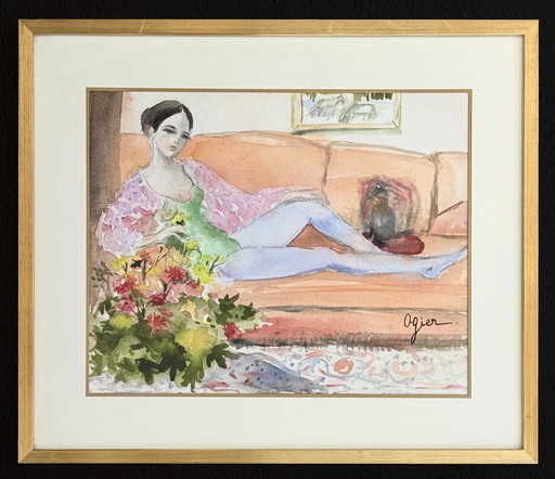 Marie Louise Ogier - La Belle Inconnue - Schilderij over 1950 - Ingelijst