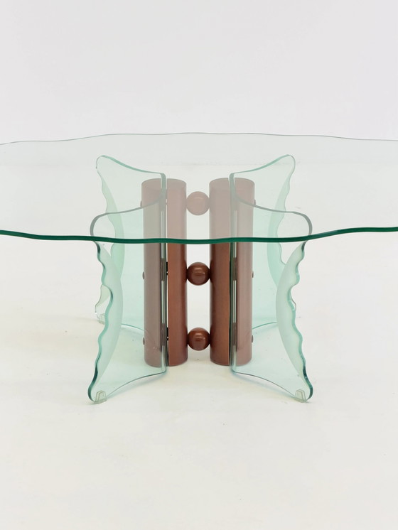 Vintage Postmodern Coffee Table with Wavy Glass and Wooden Spheres – Memphis (photo 6 of 8)
