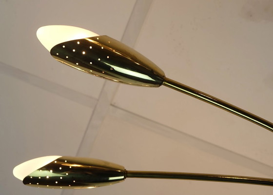 Image 1 of large 12-light sputnik spider ceiling light brass black metal 1950s mid century stilnovo era