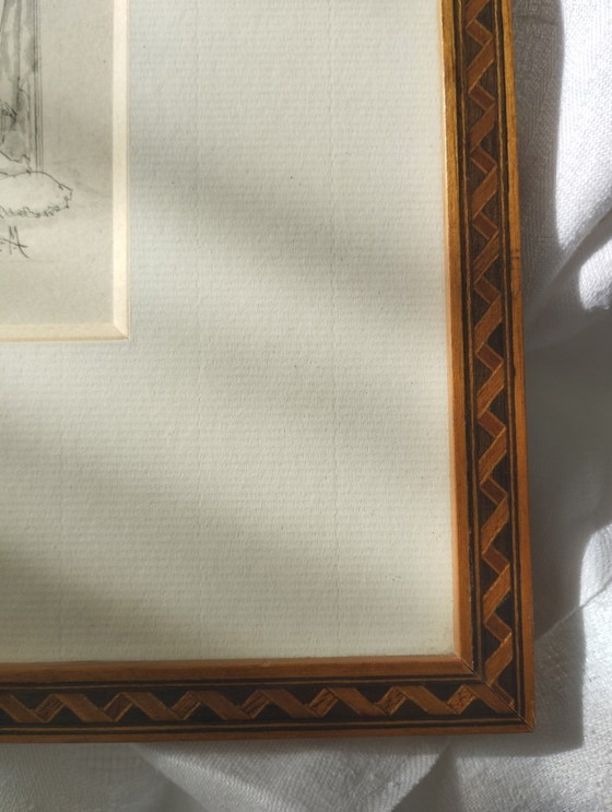 Image 1 of Pain. Black and white engraving, marquetry wood frame