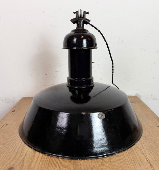 Image 1 of Industrial Black Enamel Bauhaus Pendant Lamp, 1930s
