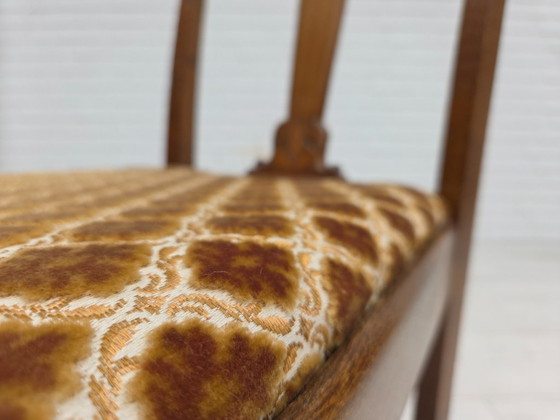 Image 1 of 1930s, set of 6 Danish vintage chairs, furniture velour, oak wood, reupholstered.