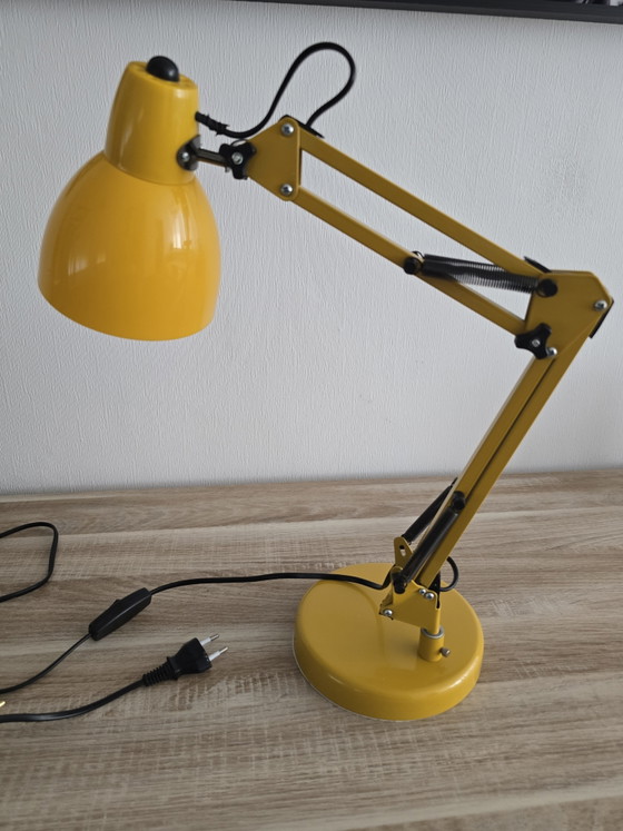 Image 1 of Authentic 1980s/90s Dutch Postmodern Mustard Yellow Architect’s Desk Lamp by Kenwell B.V. – Minimalist Industrial Icon