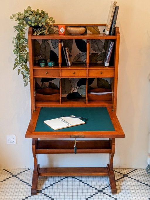 Sekretär aus Massivholz mit Klappfront, 138 × 70,3 × 29 cm