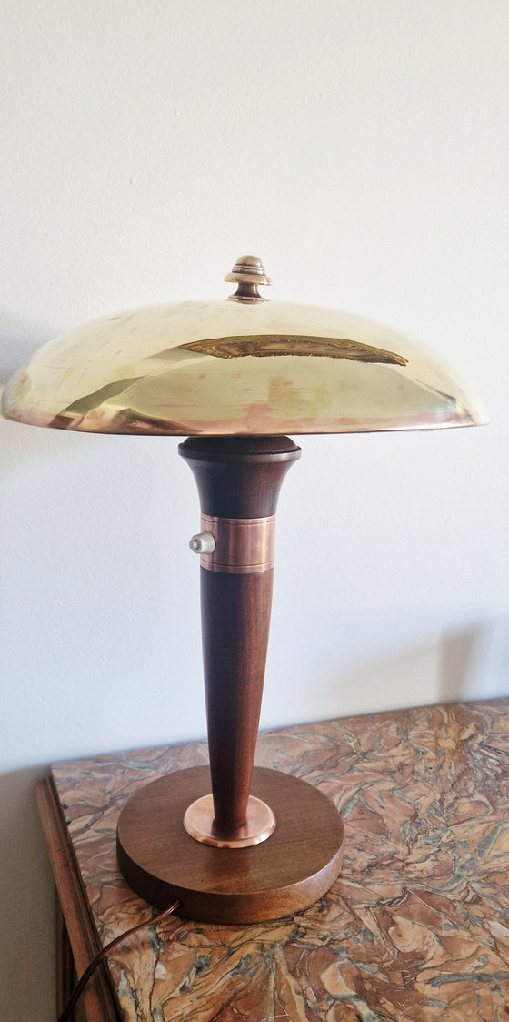 Image 1 of Art Deco verstelbare lamp - Messing en hout