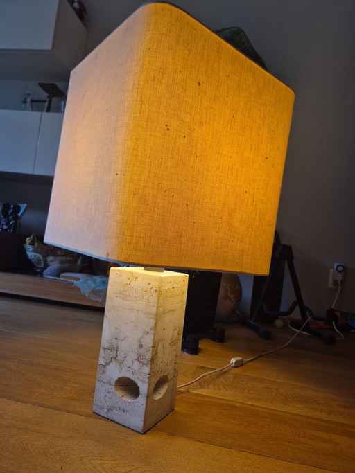 Italian design large travertine table lamp (Fratelli Manelli)