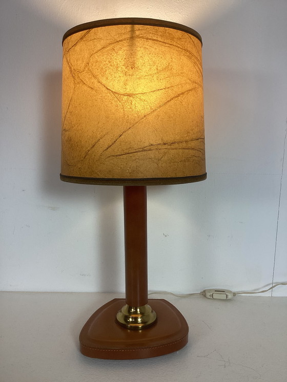 Image 1 of Fifties Vintage Leather in the Style of Jacques Adnet Lamp