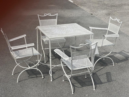 Garden set attributed to Maison Jansen in wrought iron 1960