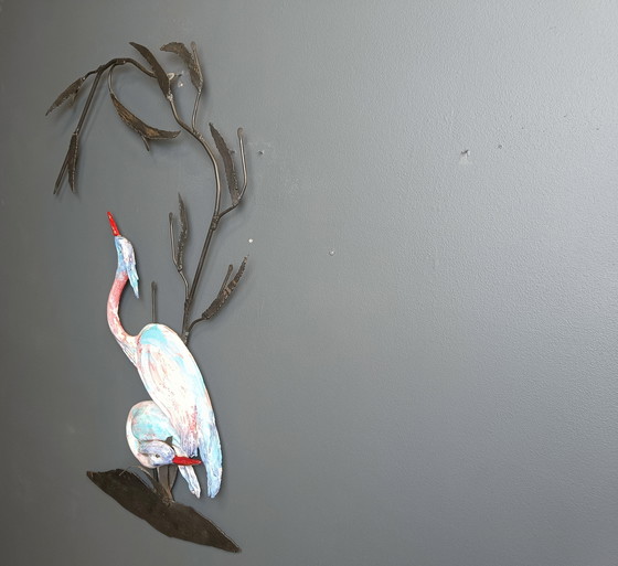 Image 1 of Grande scultura da parete in ceramica raffigurante un airone o una gru, anni '70